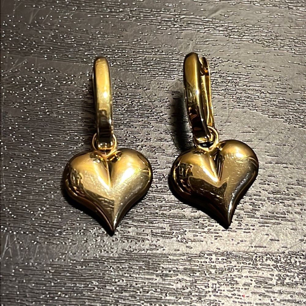 COPY - 14k yellow gold removable heart puff hear pendant 3 gram earrings